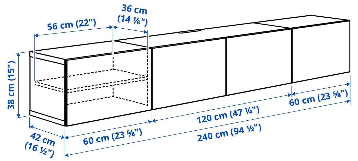 Тумба РТВ Ikea Besta/Lappviken 240x42x38 (Белый/Темно-серый) - 6