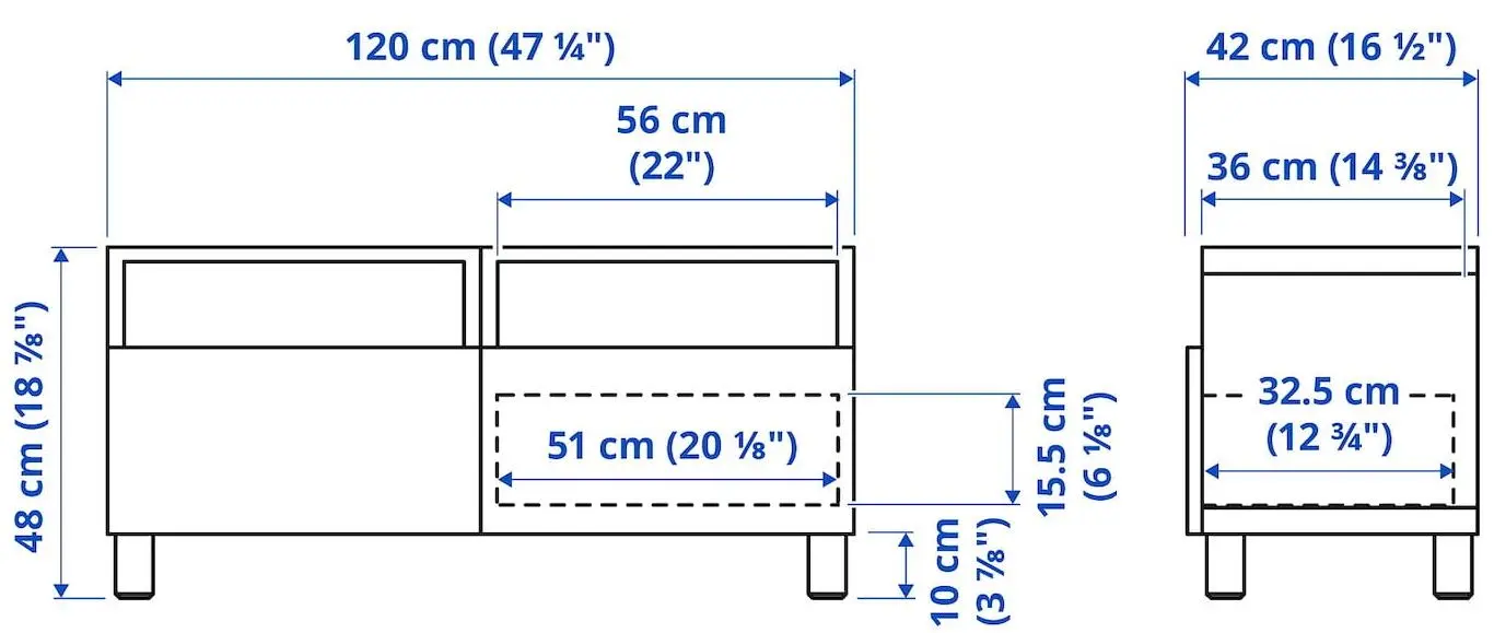 Тумба РТВ Ikea Besta/Lappviken/Stubbarp плавно-закрывающиеся петли 120x42x48 (Белый/Темно-серый) - 2