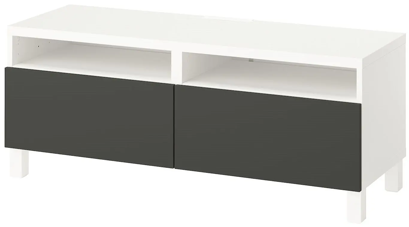 Тумба РТВ Ikea Besta/Lappviken/Stubbarp плавно-закрывающиеся петли 120x42x48 (Белый/Темно-серый) - 3
