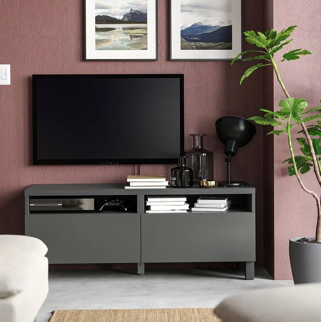 Tumba pentru TV Ikea Besta/Lappviken/Stubbarp glisiera sertar cu sistem apasare 120x42x48 (Gri inchis)