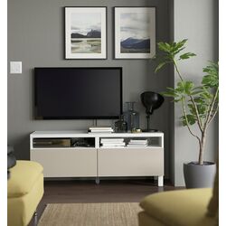 Tumba pentru TV Ikea Besta/Lappviken/Stubbarp sina sertar cu inchidere lina 120x42x48 (Alb/Gri-bej deschis)