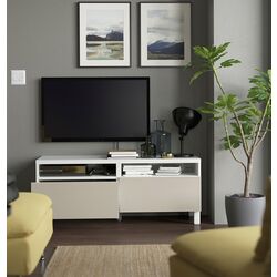 Tumba pentru TV Ikea Besta/Lappviken/Stubbarp sina sertar cu inchidere lina 120x42x48 (Alb/Gri-bej deschis) Thumb