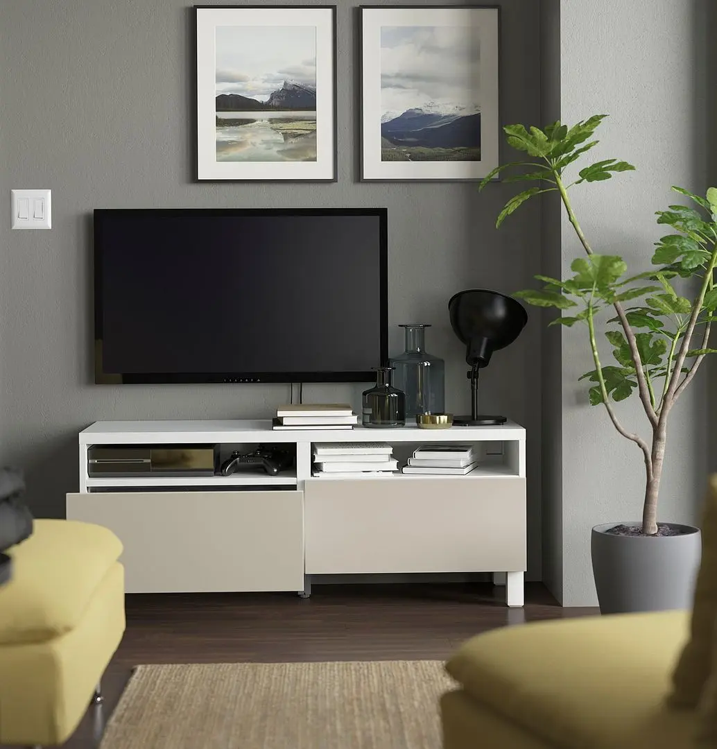 Tumba pentru TV Ikea Besta/Lappviken/Stubbarp sina sertar cu inchidere lina 120x42x48 (Alb/Gri-bej deschis) - 6