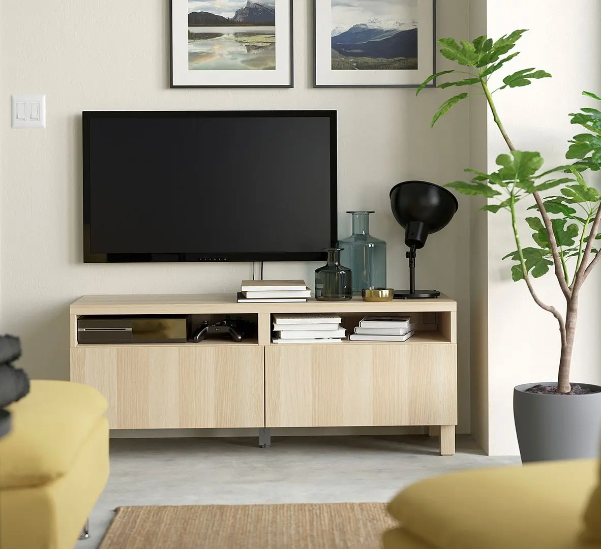 Tumba pentru TV Ikea Besta/Lappviken/Stubbarp sina sertar cu inchidere lina 120x42x48 (Aspect Stejar Antichizat)