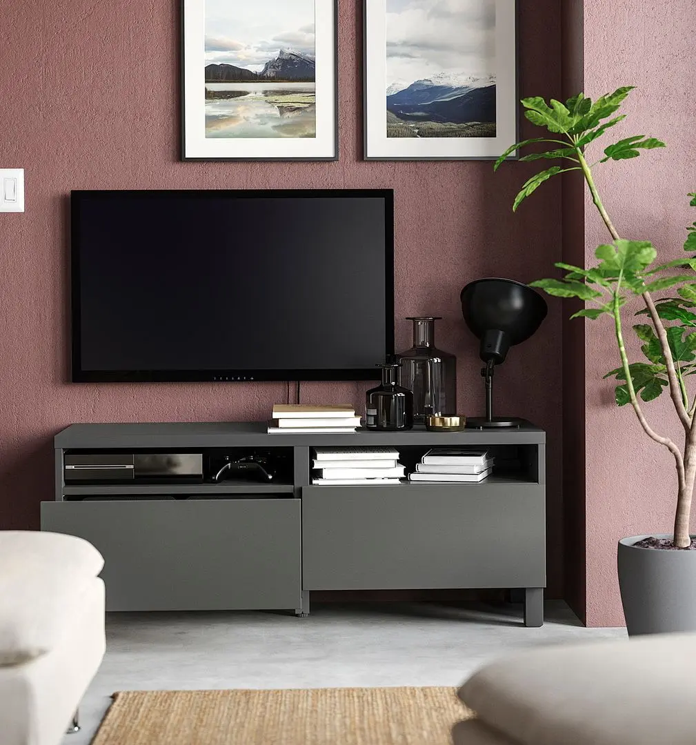 Тумба РТВ Ikea Besta/Lappviken/Stubbarp ящик с плавно-закрывающимися направляющими 120x42x48 (Темно-серый)