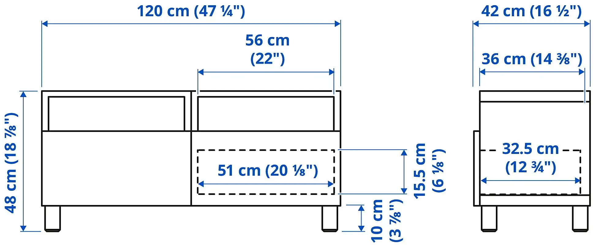 Тумба РТВ Ikea Besta/Lappviken/Stubbarp ящик с плавно-закрывающимися направляющими 120x42x48 (Темно-серый)