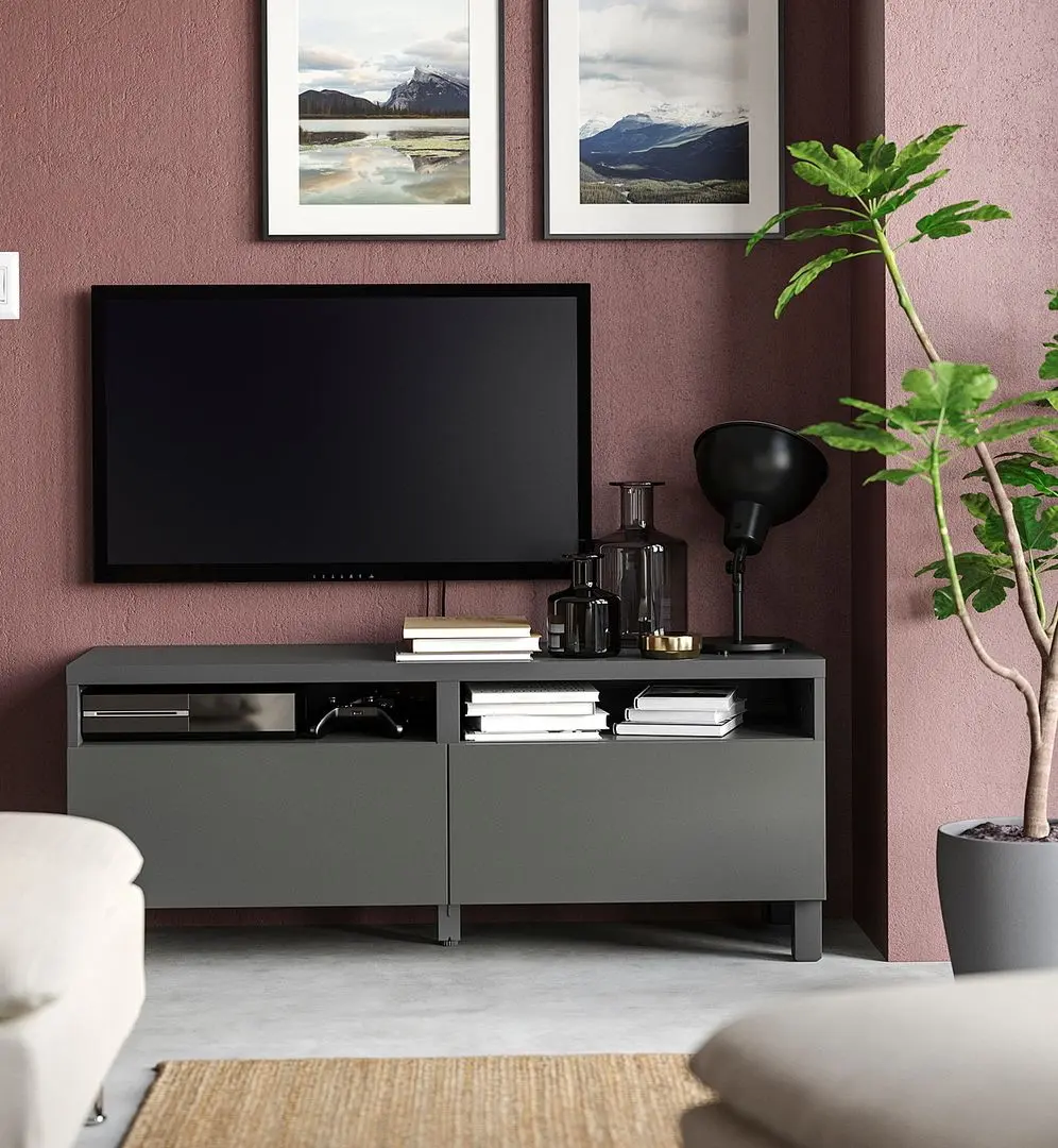 Тумба РТВ Ikea Besta/Lappviken/Stubbarp ящик с плавно-закрывающимися направляющими 120x42x48 (Темно-серый)