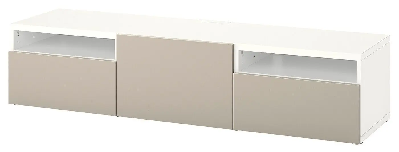 Тумба РТВ Ikea Besta/Lappviken ящик c нажимными направляющими 180x42x39 (Белый/Светлый Серый-Бежевый) - 2