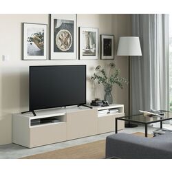 Тумба РТВ Ikea Besta/Lappviken ящик c нажимными направляющими 180x42x39 (Белый/Светлый Серый-Бежевый) Thumb
