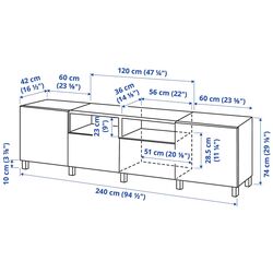 Тумба РТВ Ikea Besta/Mortviken/Vasterviken/Stubbarp плавно-закрывающимися направляющими 240x42x74 (Белый/Темно-серый) Thumb