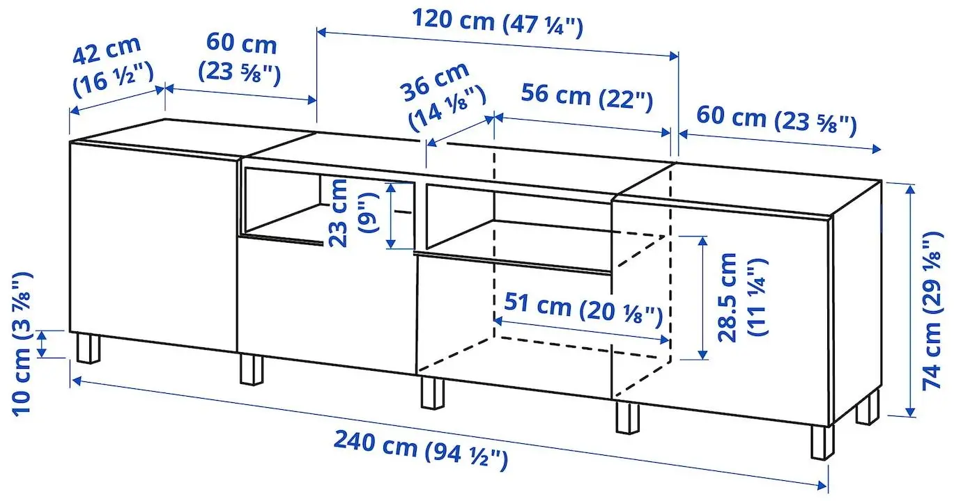 Тумба РТВ Ikea Besta/Mortviken/Vasterviken/Stubbarp плавно-закрывающимися направляющими 240x42x74 (Белый/Темно-серый) - 2