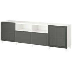 Тумба РТВ Ikea Besta/Mortviken/Vasterviken/Stubbarp плавно-закрывающимися направляющими 240x42x74 (Белый/Темно-серый) Thumb