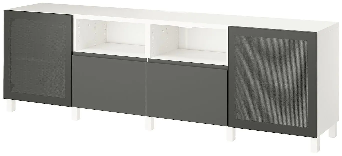 Тумба РТВ Ikea Besta/Mortviken/Vasterviken/Stubbarp плавно-закрывающимися направляющими 240x42x74 (Белый/Темно-серый) - 4