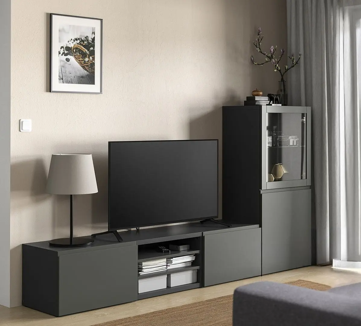 Tumba pentru TV Ikea Besta deschidere apăsare 240x42x129 (Gri Inchis Sindvik/Vasterviken Gri Inchis)