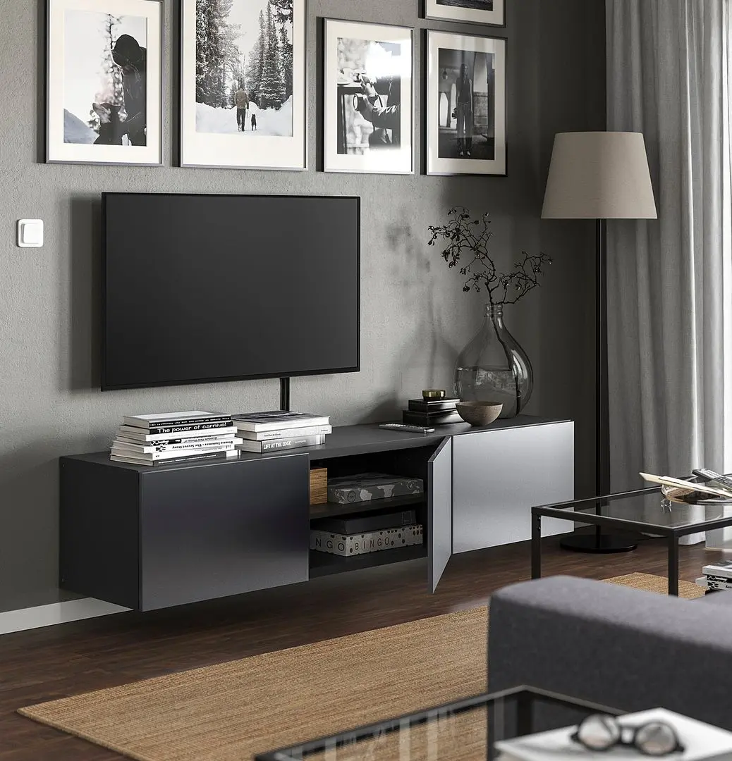 Тумба РТВ Ikea Besta/Riksviken 180x42x38 (Темно-серый/Имитация темного матового олова) - 4