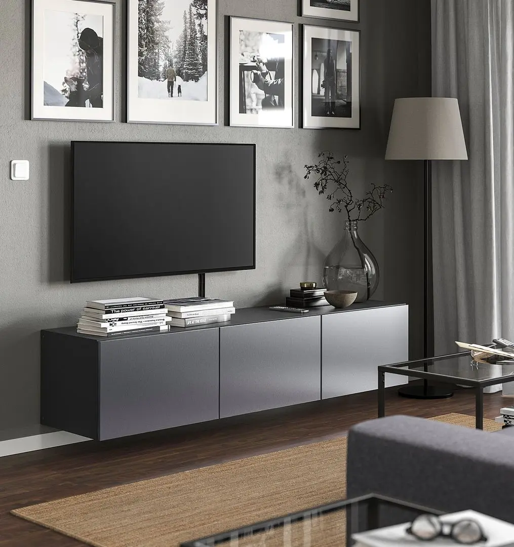 Тумба РТВ Ikea Besta/Riksviken 180x42x38 (Темно-серый/Имитация темного матового олова)