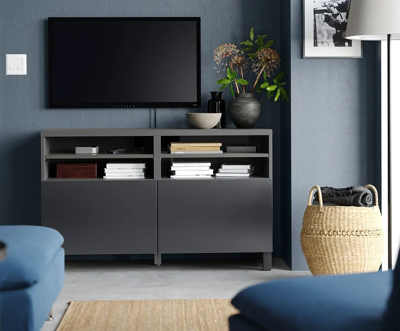 Tumba pentru TV Ikea Besta/Riksviken/Stubbarp 120x42x74 (Gri inchis/Aspect cositor mat închis)