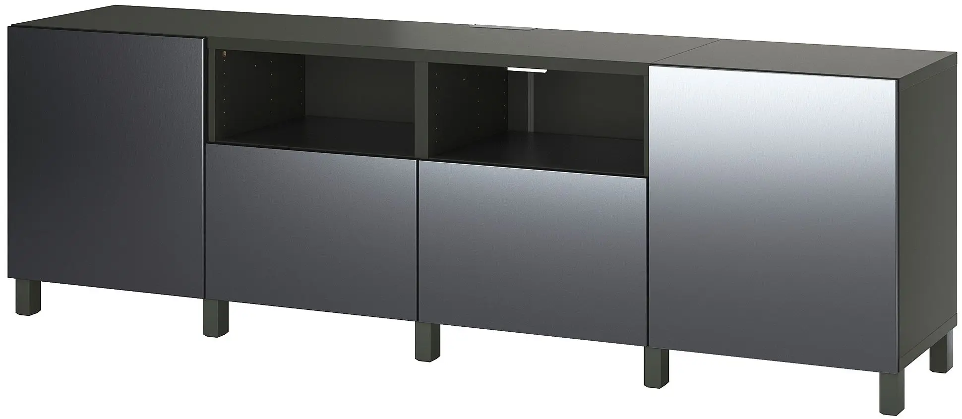 Тумба РТВ Ikea Besta/Riksviken/Stubbarp ящик c нажимными направляющими 240x42x74 (Темно-серый/Имитация темного матового олова) - 2