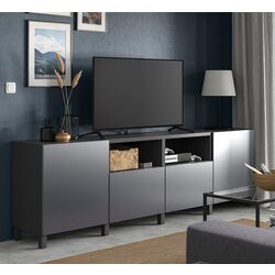 Тумба РТВ Ikea Besta/Riksviken/Stubbarp ящик c нажимными направляющими 240x42x74 (Темно-серый/Имитация темного матового олова) Thumb