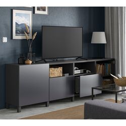 Тумба РТВ Ikea Besta/Riksviken/Stubbarp ящик c нажимными направляющими 240x42x74 (Темно-серый/Имитация темного матового олова) Thumb