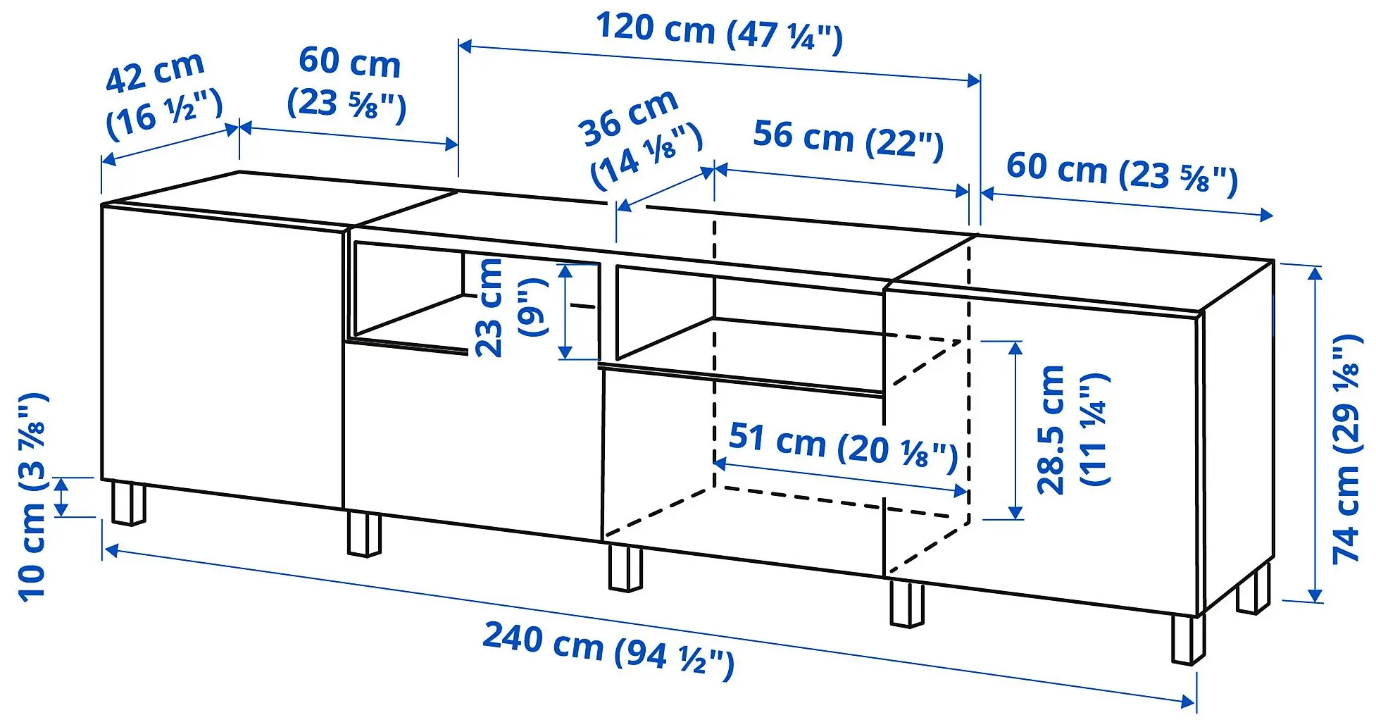 Тумба РТВ Ikea Besta/Riksviken/Stubbarp ящик c нажимными направляющими 240x42x74 (Темно-серый/Имитация темного матового олова) - 5