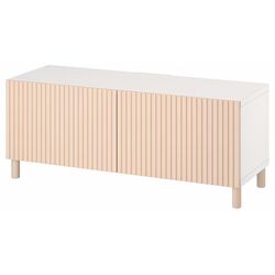 Тумба РТВ Ikea Besta с дверцами 120x42x48 (Белый Бжерковикен/Межарп/Березовый Шпон)