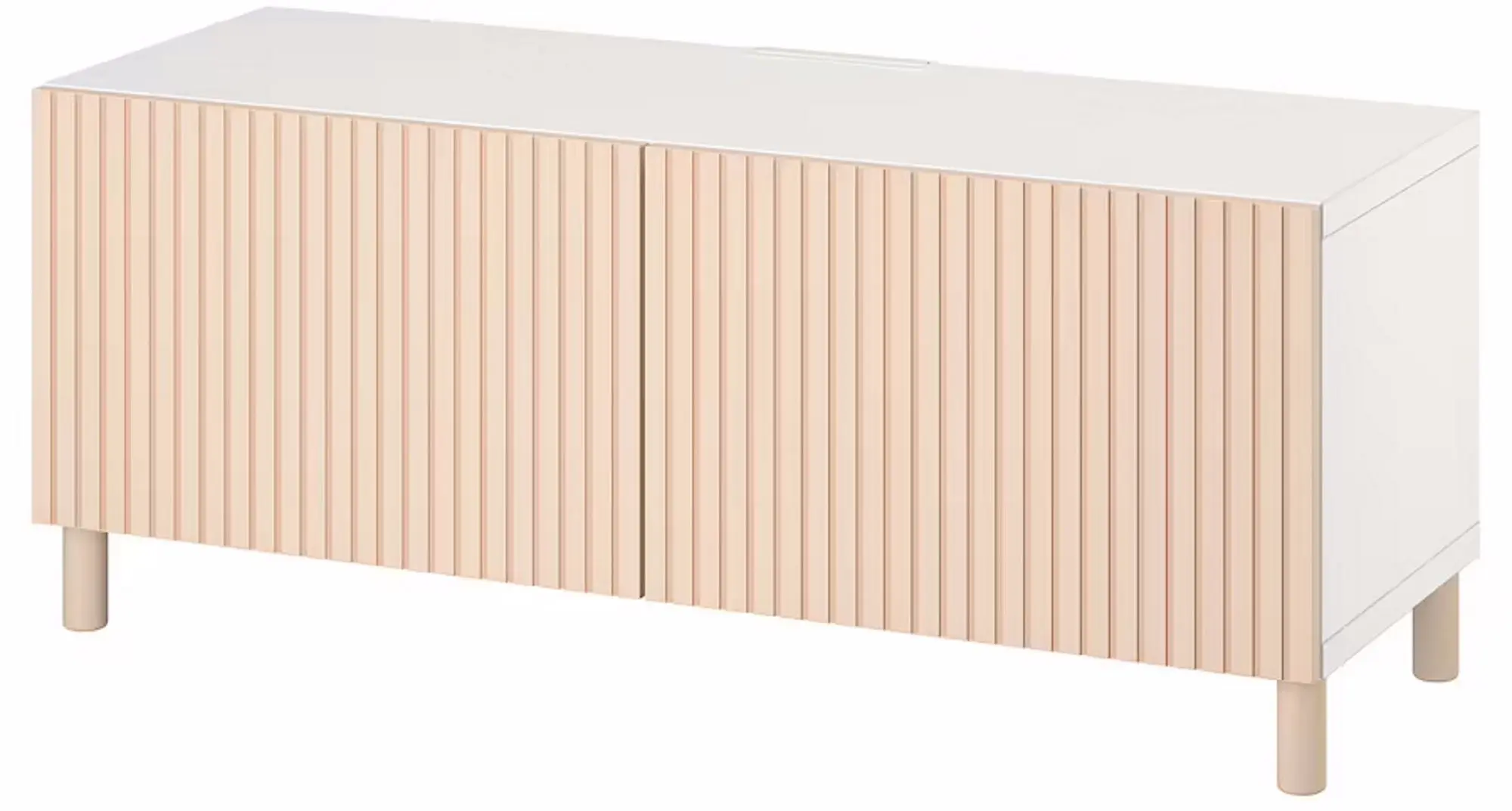 Тумба РТВ Ikea Besta с дверцами 120x42x48 (Белый Бжерковикен/Межарп/Березовый Шпон)