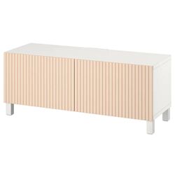 Tumba pentru TV Ikea Besta cu usi 120x42x48 (Alb Bjorkoviken/Stubbarp/Furnir Mesteacăn)