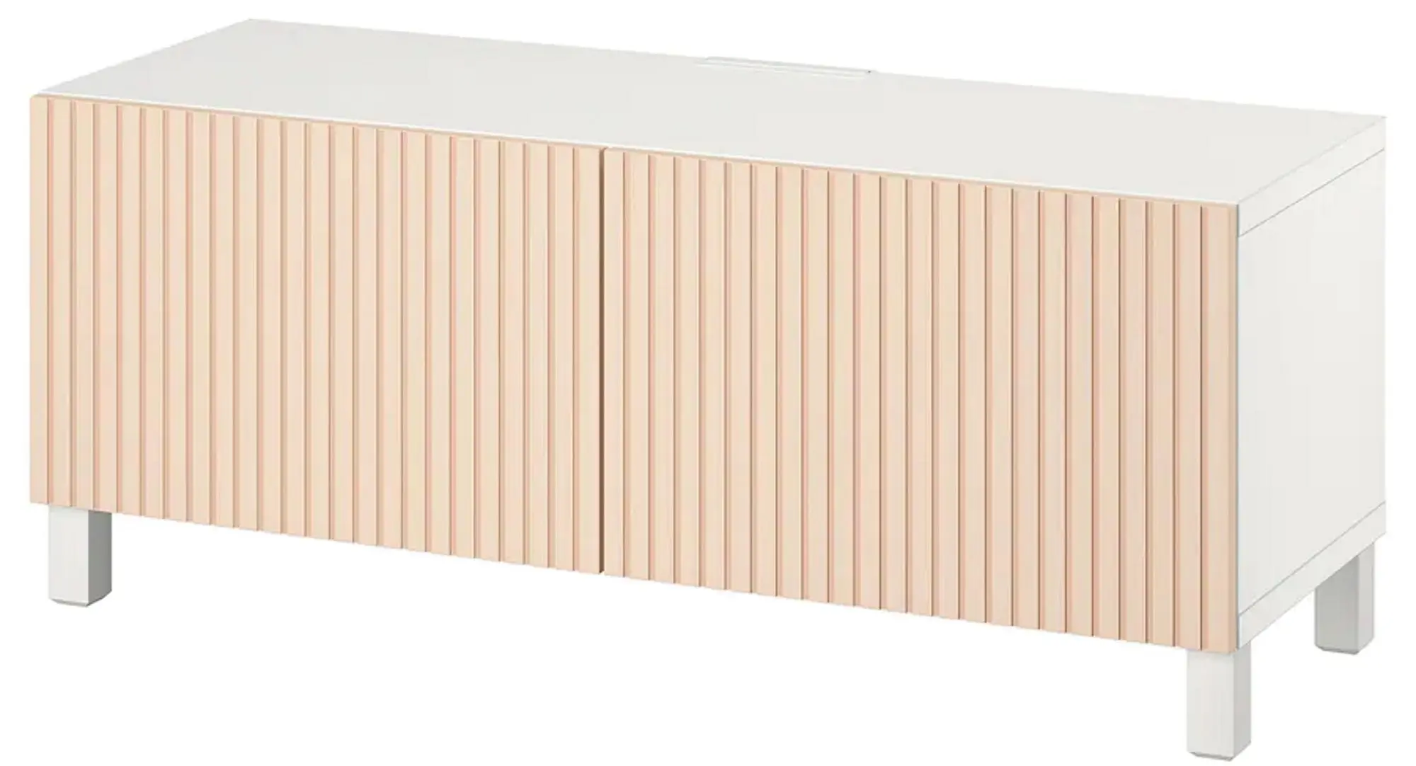 Tumba pentru TV Ikea Besta cu usi 120x42x48 (Alb Bjorkoviken/Stubbarp/Furnir Mesteacăn)