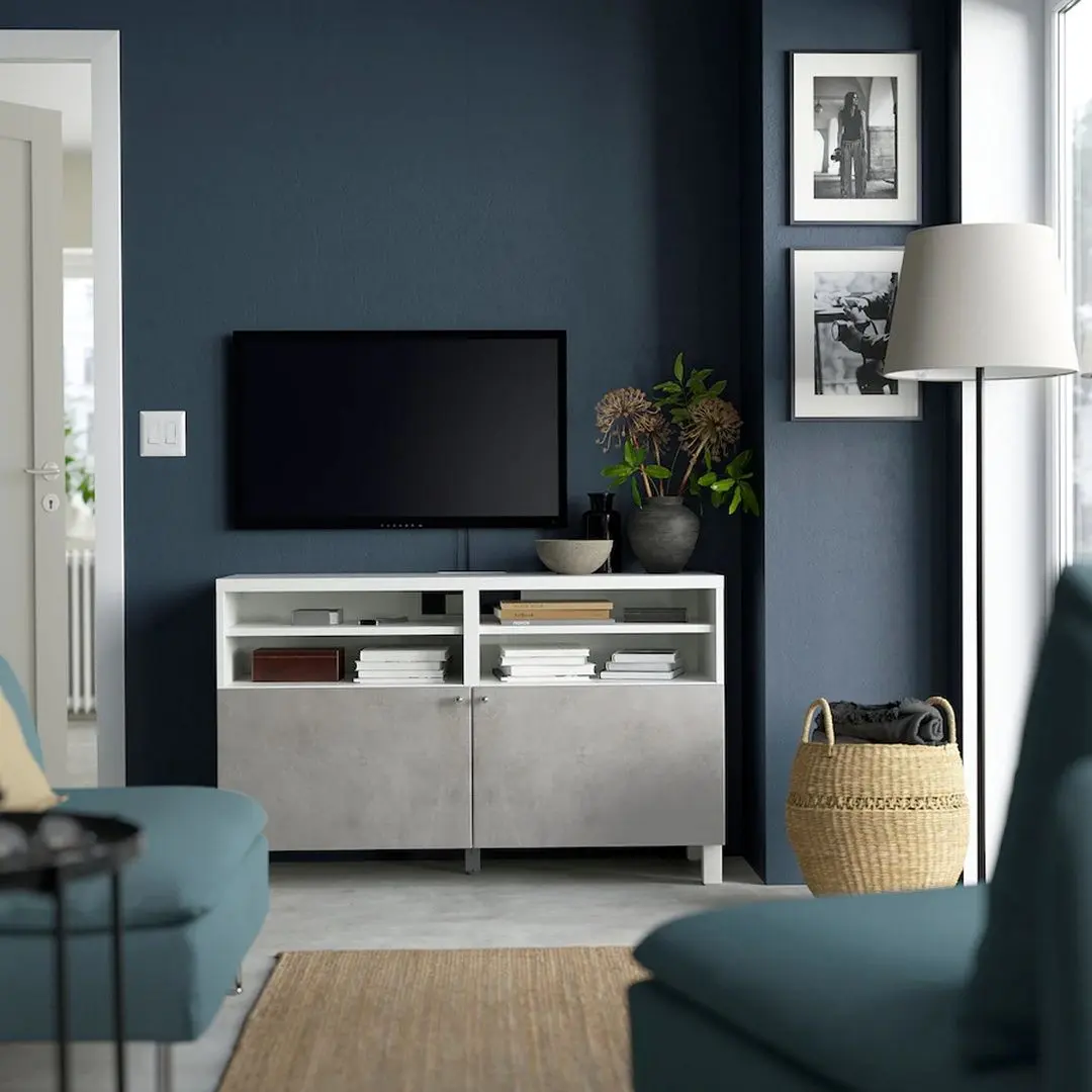 Тумба РТВ Ikea Besta с дверцами 120x42x74 (Белый/Кэлльвикен/Стуббварп Белый) - 7