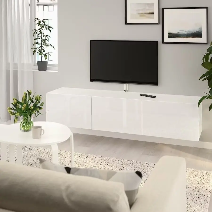 Tumba pentru TV Ikea Besta cu usi 180x42x38 (Alb/Selsviken Lucios Alb) - 2