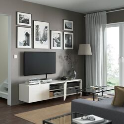 Tumba pentru TV Ikea Besta cu usi 180x42x38 (Alb/Selsviken Lucios Alb) Thumb