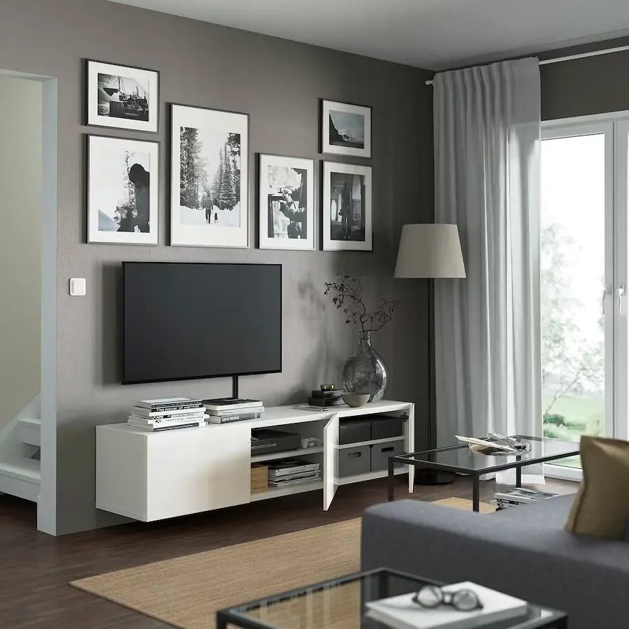 Tumba pentru TV Ikea Besta cu usi 180x42x38 (Alb/Selsviken Lucios Alb) - 6