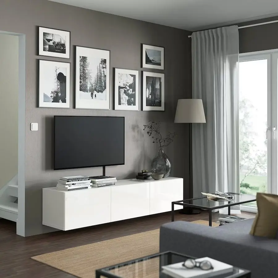 Tumba pentru TV Ikea Besta cu usi 180x42x38 (Alb/Selsviken Lucios Alb) - 7