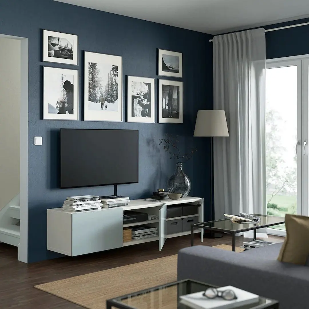 Tumba pentru TV Ikea Besta/Selsviken cu usi 180x42x38 (Alb/Gri deschis-bleu) - 6