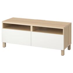 Tumba pentru TV Ikea Besta cu sertare 120x42x48 (Aspect Stejar Antichizat/Lappviken Alb)