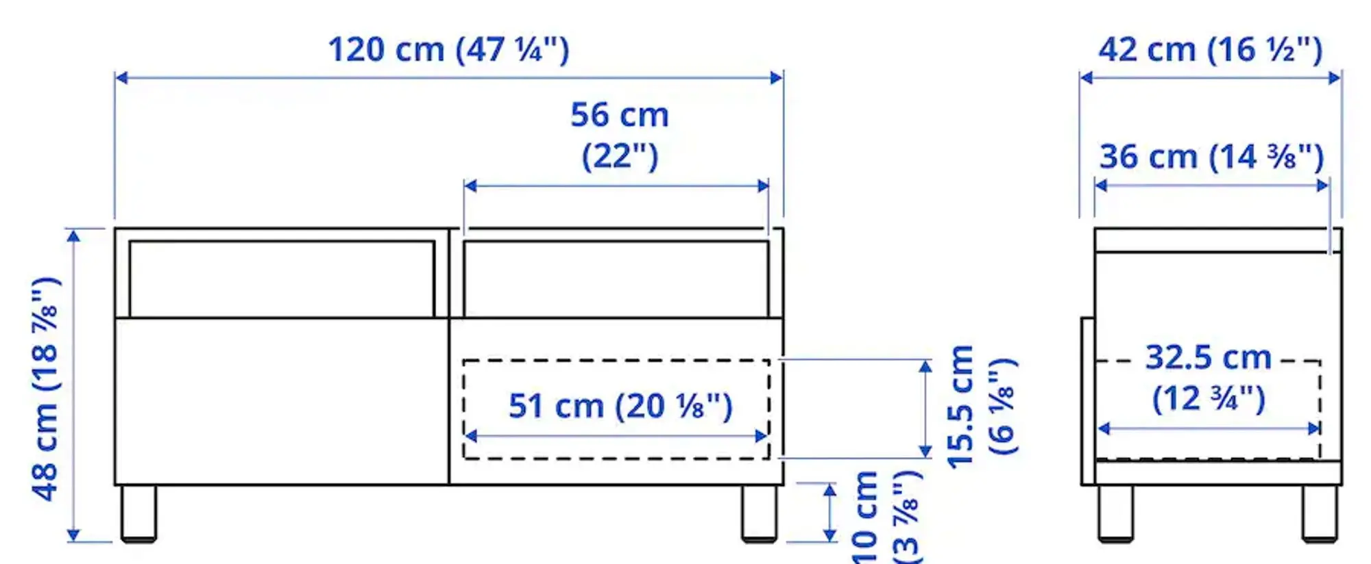 Tumba pentru TV Ikea Besta cu sertare 120x42x48 (Aspect Stejar Antichizat/Lappviken Alb)