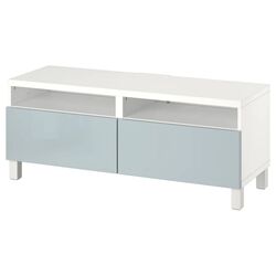 Tumba pentru TV Ikea Besta cu sertare/deschidere apasare 120x42x48 (Alb Selsviken/Stubbarp Gri Deschis-bleu)