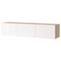 Тумба РТВ Ikea Besta/Selsviken 180x42x38 (Имитация Состаренного Дуба/Блестящий Белый) Thumb