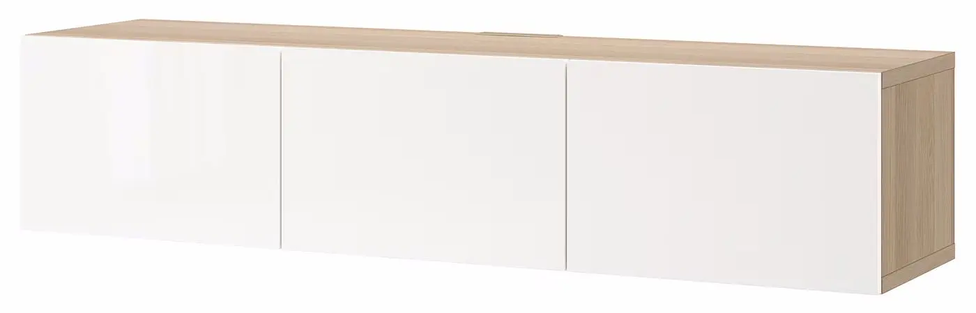 Тумба РТВ Ikea Besta/Selsviken 180x42x38 (Имитация Состаренного Дуба/Блестящий Белый) - 2