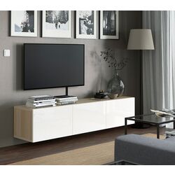 Тумба РТВ Ikea Besta/Selsviken 180x42x38 (Имитация Состаренного Дуба/Блестящий Белый) Thumb