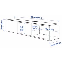 Тумба РТВ Ikea Besta/Selsviken 180x42x38 (Имитация Состаренного Дуба/Блестящий Белый) Thumb