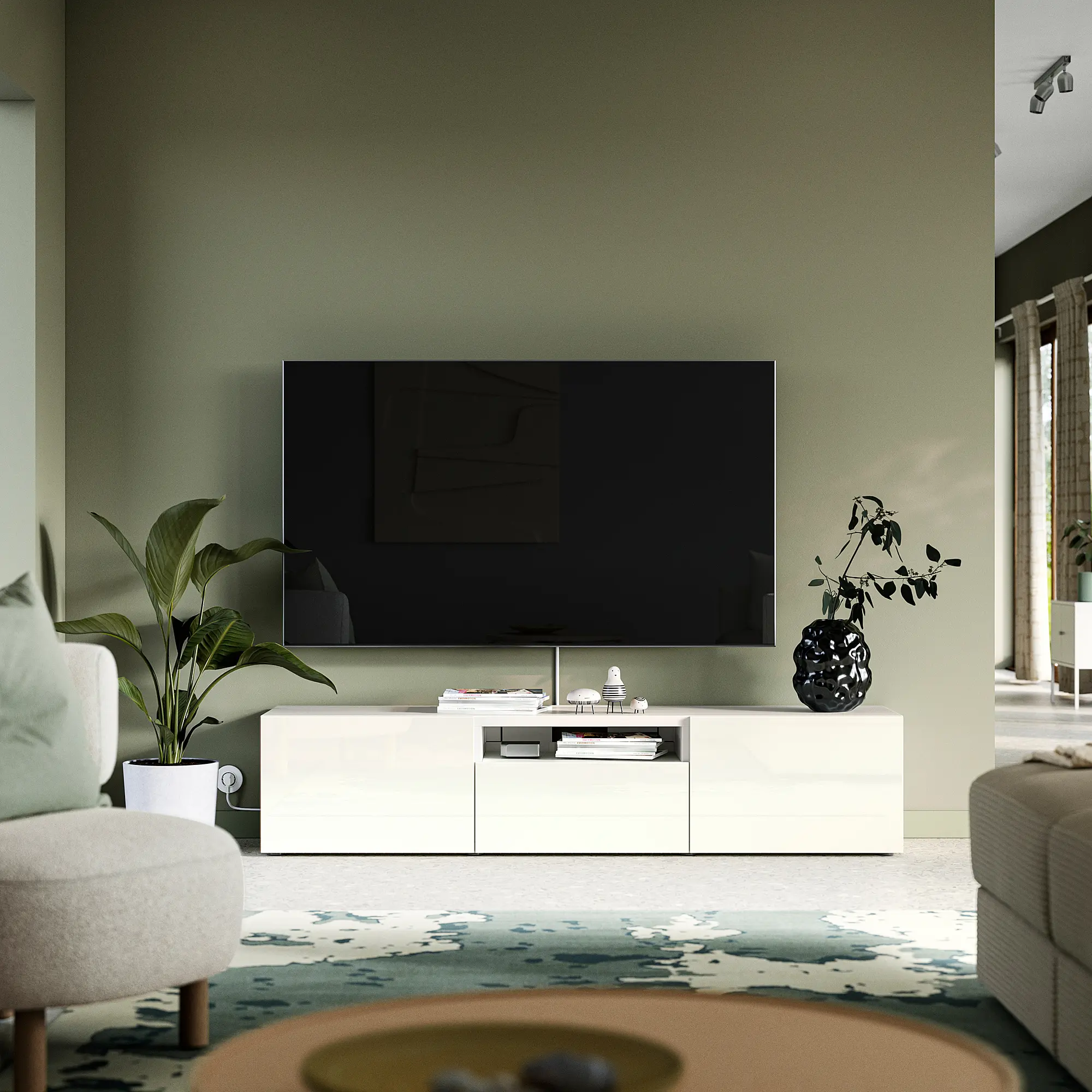 Тумба РТВ Ikea Besta/Selsviken 180x42x39 (Белый глянцевый) - 6