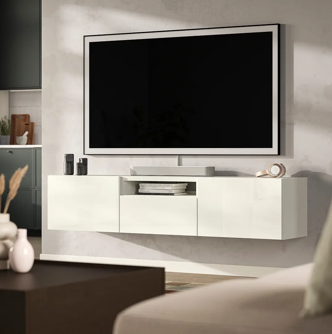 Тумба РТВ Ikea Besta/Selsviken 180x42x39 (Белый глянцевый)