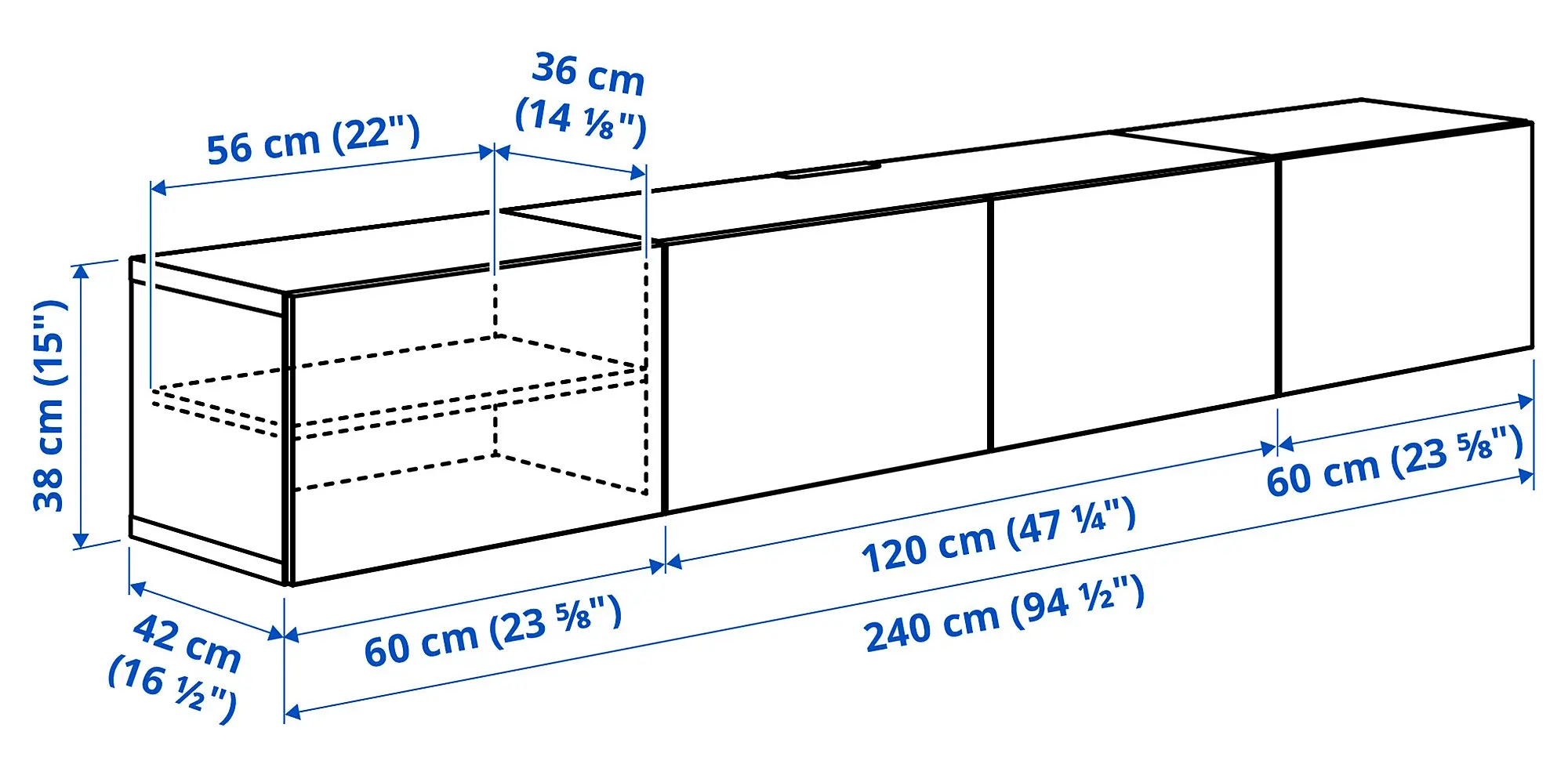 Tumba pentru TV Ikea Besta/Selsviken 240x42x38 (Alb)