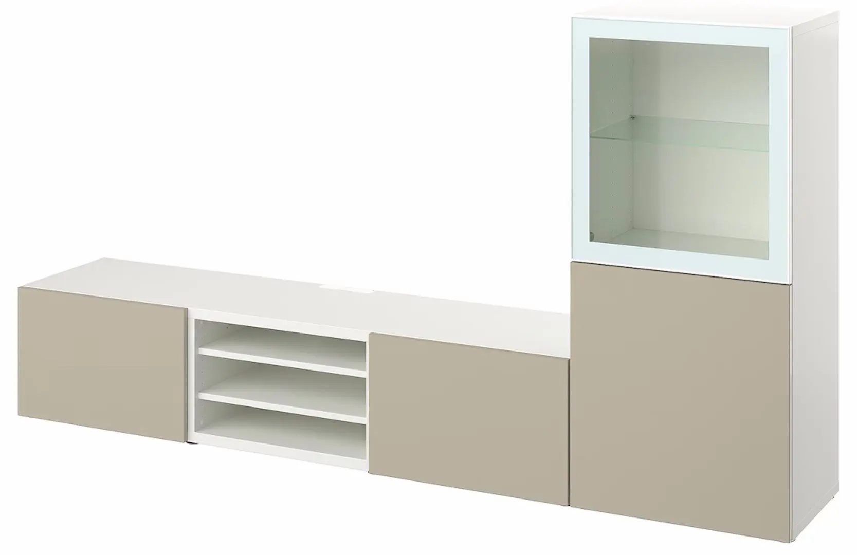 Тумба РТВ Ikea Besta/Selsviken стеклянные дверцы/прозрачное стекло/плавно-закрывающиеся направляющие 240x42x129 (Белый Глянцевый/Бежевый) - 8