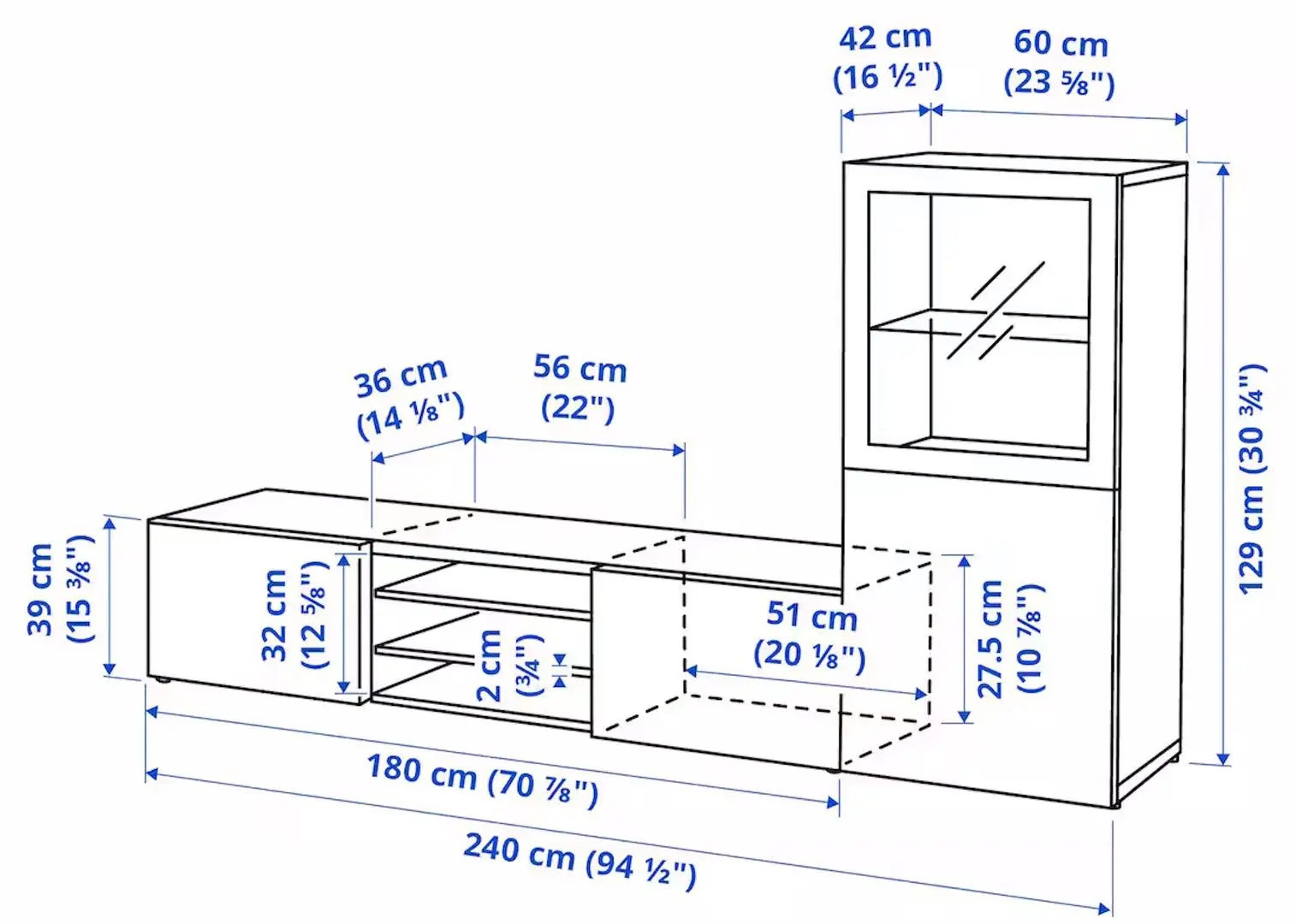 Тумба РТВ Ikea Besta/Selsviken стеклянные дверцы/прозрачное стекло/плавно-закрывающиеся направляющие 240x42x129 (Белый Глянцевый/Бежевый) - 2