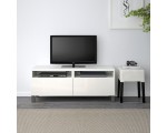 Tumba pentru TV Ikea Besta/Selsviken/Stubbarp glisiera sertar cu sistem apasare 120x42x48 (Alb/Gri inchis)