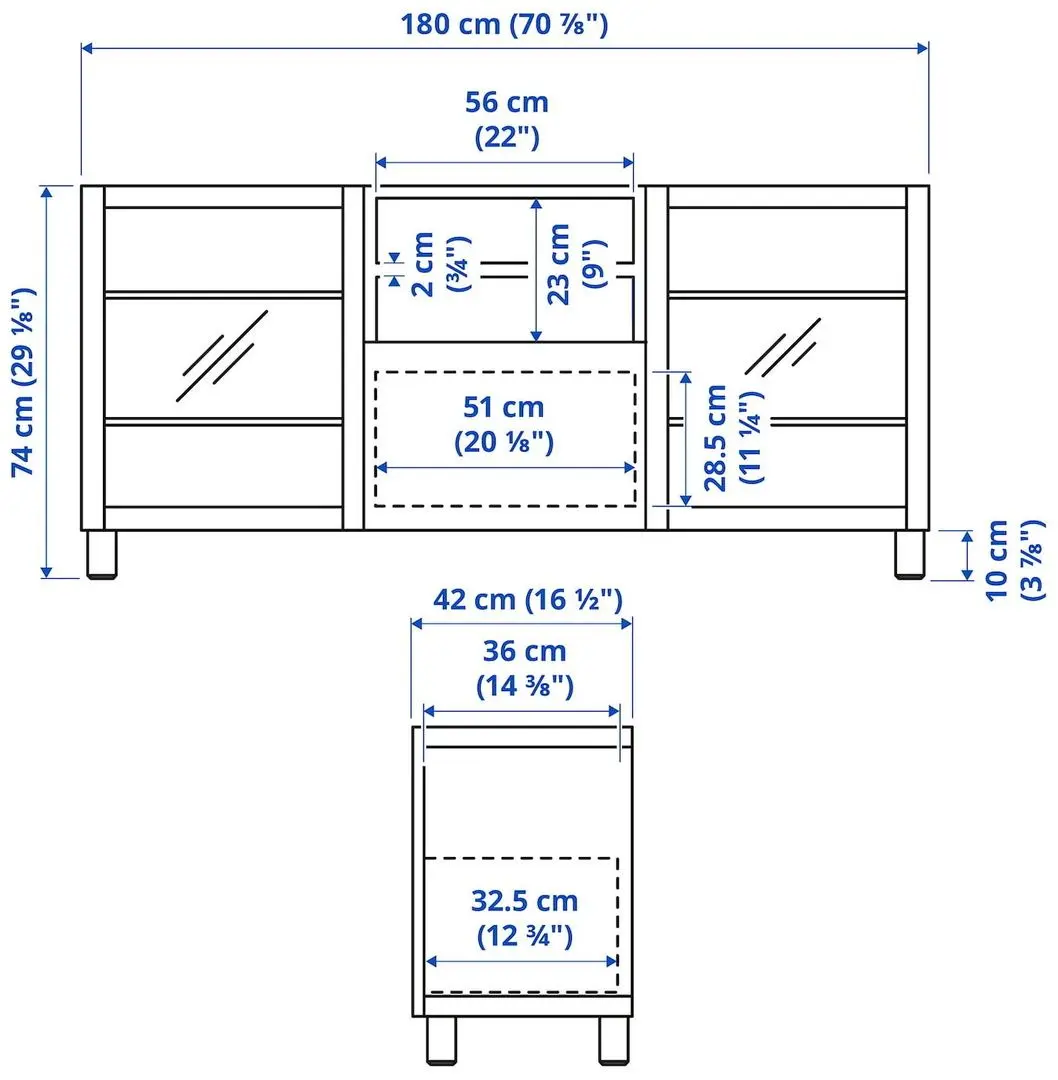 Тумба РТВ Ikea Besta/Vasterviken/Fallsvik c нажимными направляющими 180x42x74 (Белый/Антрацит)