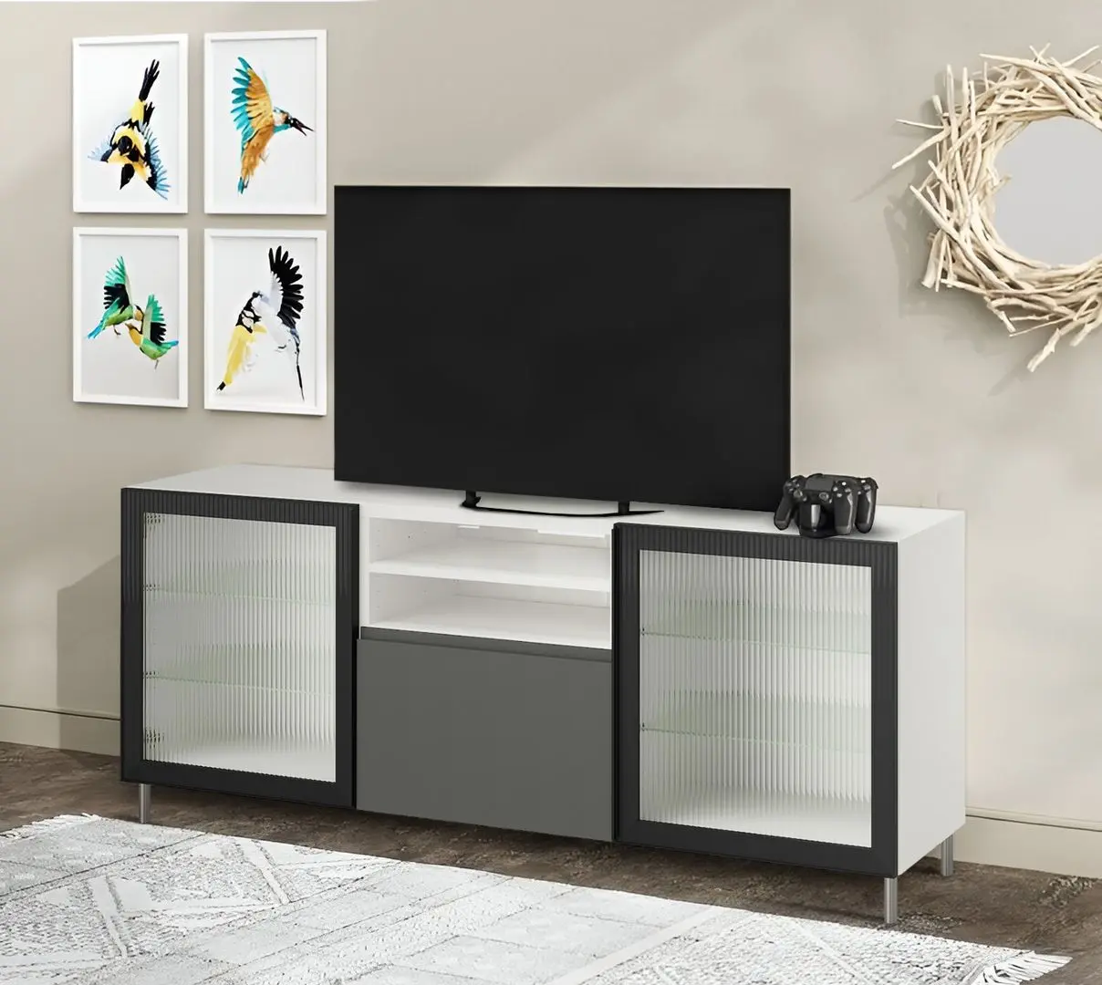 Тумба РТВ Ikea Besta/Vasterviken/Fallsvik c нажимными направляющими 180x42x74 (Белый/Антрацит)